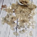 Fantasy Sequins/Paillettes, Light Gold colour, "Openwork Olive" styled Sequins 13x8 mm, Made in France by Langlois-Martin, 20 pieces