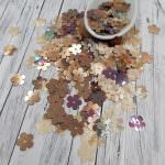 Fantasy Sequins/Paillettes, Mixed and matched Brown colour, "Flat Flower" styled Sequins 10 mm, Made in France by Langlois-Martin, 50 pieces