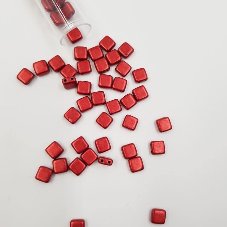 PB306-66-05A08 CzechMates Tile Bead 6mm (loose) ColorTrends Saturated Metallic Cherry Tomato