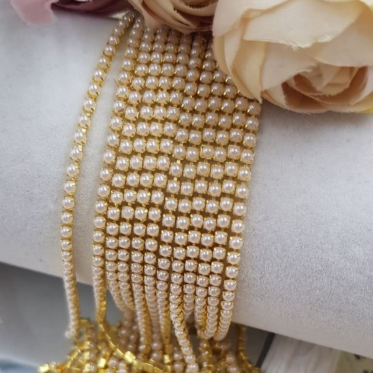 Crystal Pearl cup chain gold ss6