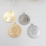 Pendant, Round, Coin Embossed, Silver/Gold Plated, 2.5 cm