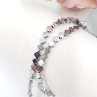 Hematite Beads 4 Petals, Silver Color, 4 mm H001