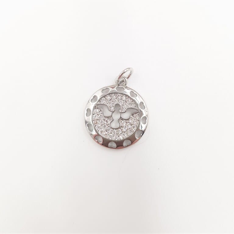 Round Pendant “Dove” SilverGold, Rhinestones Decorated, 1.5 cm