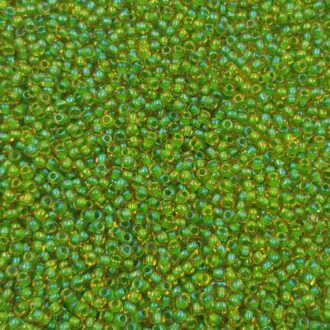 Toho seed beads: Inside-Color Topaz/Opaque Green-Lined TR-11-393