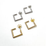Push Back Square Earring Findings Post earrings Mounting Setting Jewelry making components Plated: Rhodium/Gold; 0.6 x 0.6"/1.5 ×1.5 cm