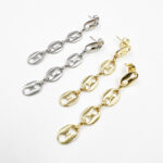 Push Back Earring Findings Chain Pendant Post earrings Jewelry making components Plated: Rhodium/Gold; 2 x 0.3"/5.2×0.8 cm