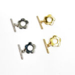 Toggle clasp "Flower" Accessory for jewelry making Plated with rhodium and gold 0.6 x 0.8"/1.5 x 2 cm