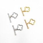 Toggle clasp "Clover" Accessory for jewelry making Plated with rhodium and gold 0.9 x 0.9"/2.2 x 2.2 cm