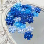 Fantasy Sequins/Paillettes, Blue Color, "Volumetric Flower" styled Sequins 10 mm, Made in France by Langlois-Martin, 50 pieces