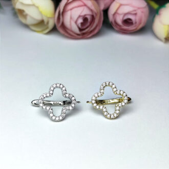 Latch Back Earring Components, Silver/Gold Plated, Decorated With Rhinestones, 1.5 cm