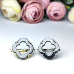 Latch Back Earring Components, Silver/Gold Plated, Black Ceramics Decorated, 1.6 cm
