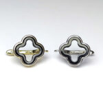Latch Back Earring Components, Silver/Gold Plated, Black Ceramics Decorated, 1.4 cm