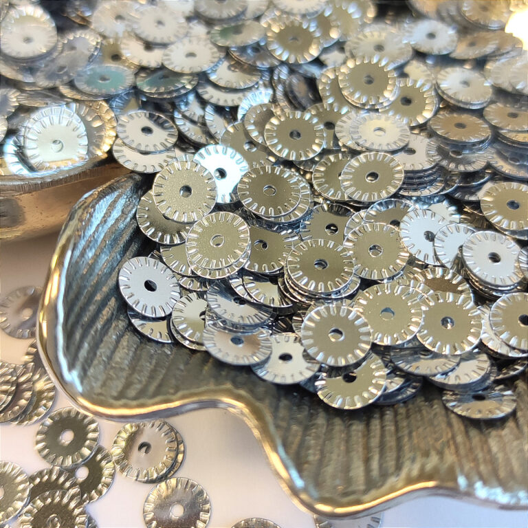 Fantasy Sequins/Paillettes, Silver Color #1111, Bike Wheels Style Sequins, 5 mm, Made in Italy by Andrea Bilics