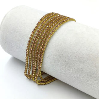 Gold Plated Cup Chain with Light Topaz Crystal Rhinestones, SS6