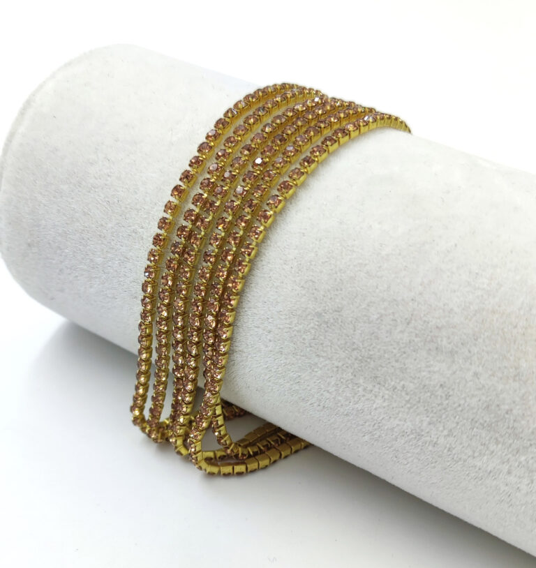 Gold Plated Cup Chain with Light Topaz Crystal Rhinestones, SS6