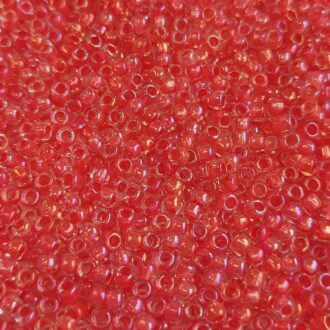 TOHO Round Beads 8/0 Inside-Color Luster Crystal/Poppy-Lined TR-08-185
