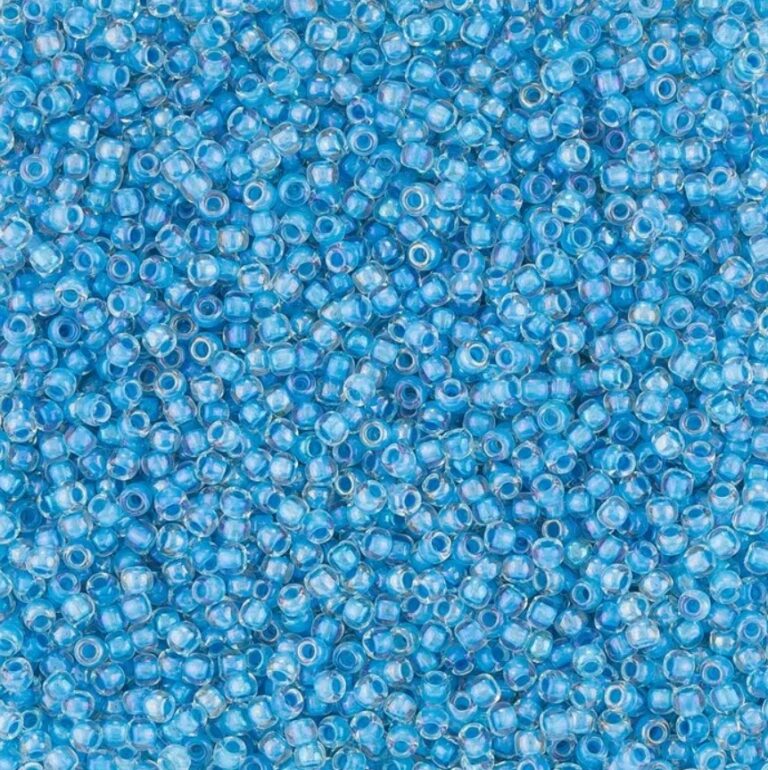 TOHO Round Beads 11/0 Inside Color Luster Crystal/Opaque Aqua Lined TR-11-183