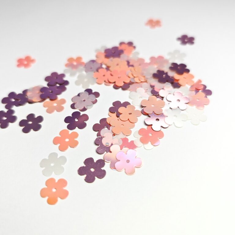 Fantasy Sequins/Paillettes, Mixed and matched Pink Color, "Flat Flower" styled Sequins 10 mm, Made in France by Langlois-Martin, 50 pieces