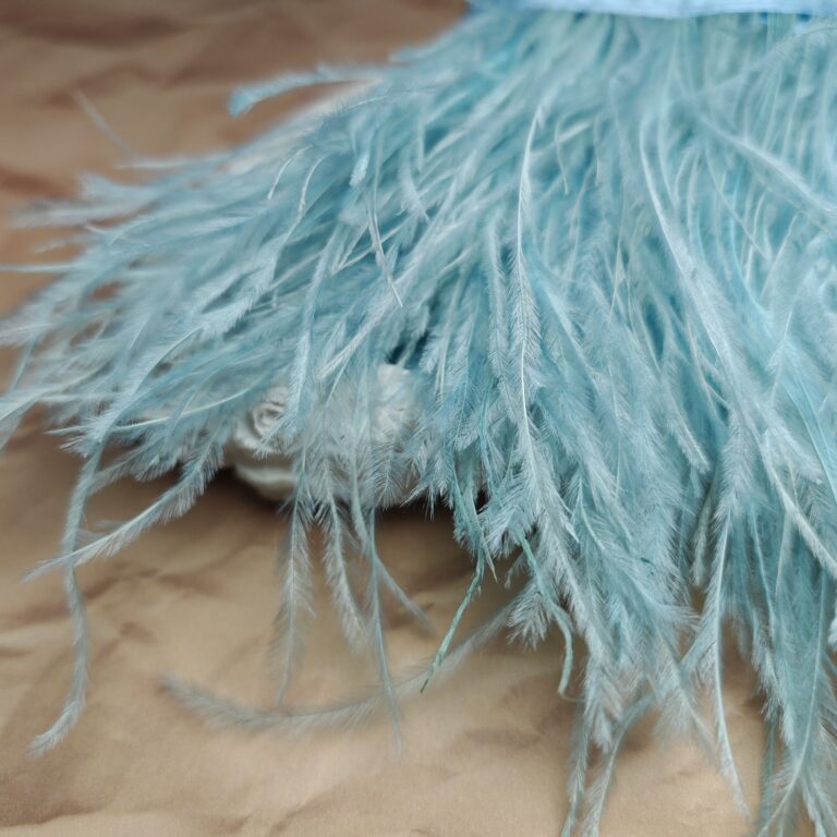 Natural Ostrich Feather Trim, Pastel Blue Color, 5 cm