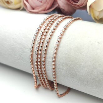 Rose Gold Plated Cup Chain with White Opal Rhinestones, SS6 (2mm)