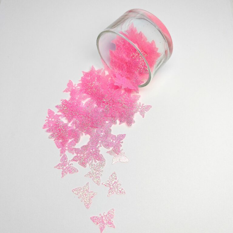 Fantasy Sequins/Paillettes, Pink Color, Glitter Butterflies Style Sequins, 12 x 17 mm