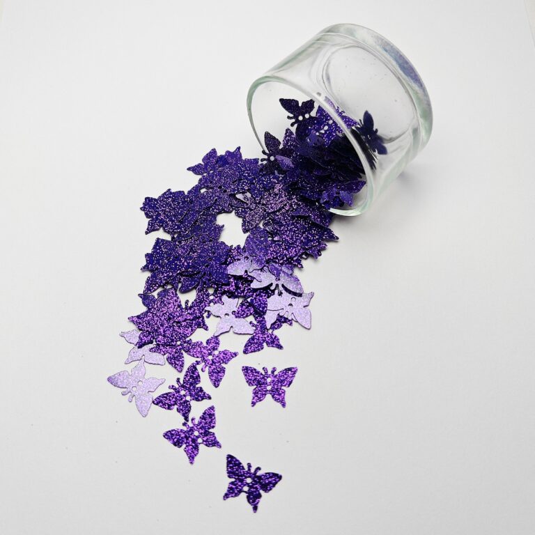 Fantasy Sequins/Paillettes, Purple Color, Glitter Butterflies Style Sequins, 12 x 17 mm