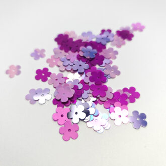 Fantasy Sequins/Paillettes, Mixed and matched Violet Color, "Flat Flower" styled Sequins 10 mm, Made in France by Langlois-Martin, 50 pieces