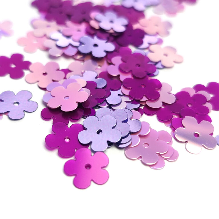 Fantasy Sequins/Paillettes, Mixed and matched Violet Color, "Flat Flower" styled Sequins 10 mm, Made in France by Langlois-Martin, 50 pieces