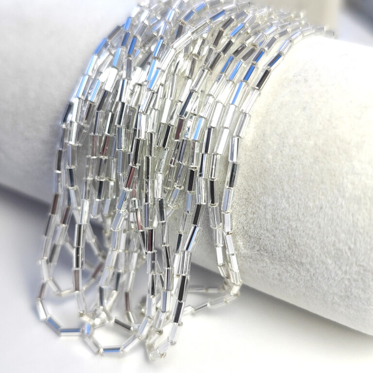 Preciosa-Ornela Glass Tube Seed Beads, 2 Cut Hex, 4 mm Bugle Tubes, Silver Color #78102